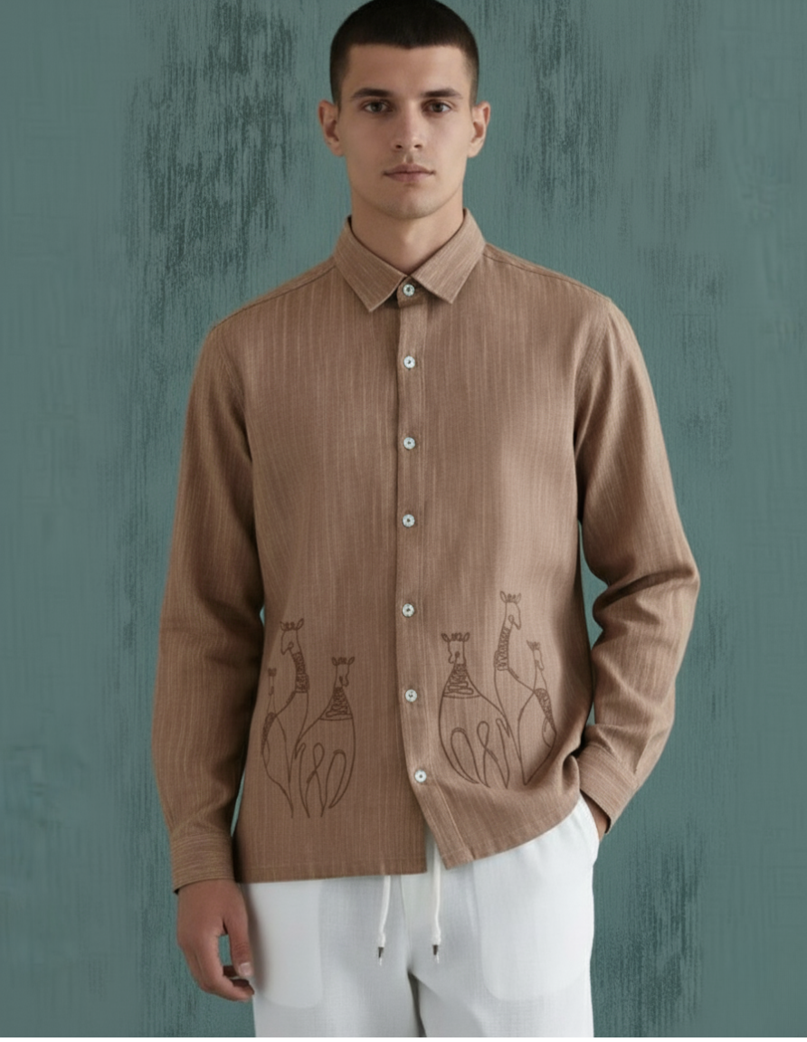 Giraffe Embroidery Linen Shirt